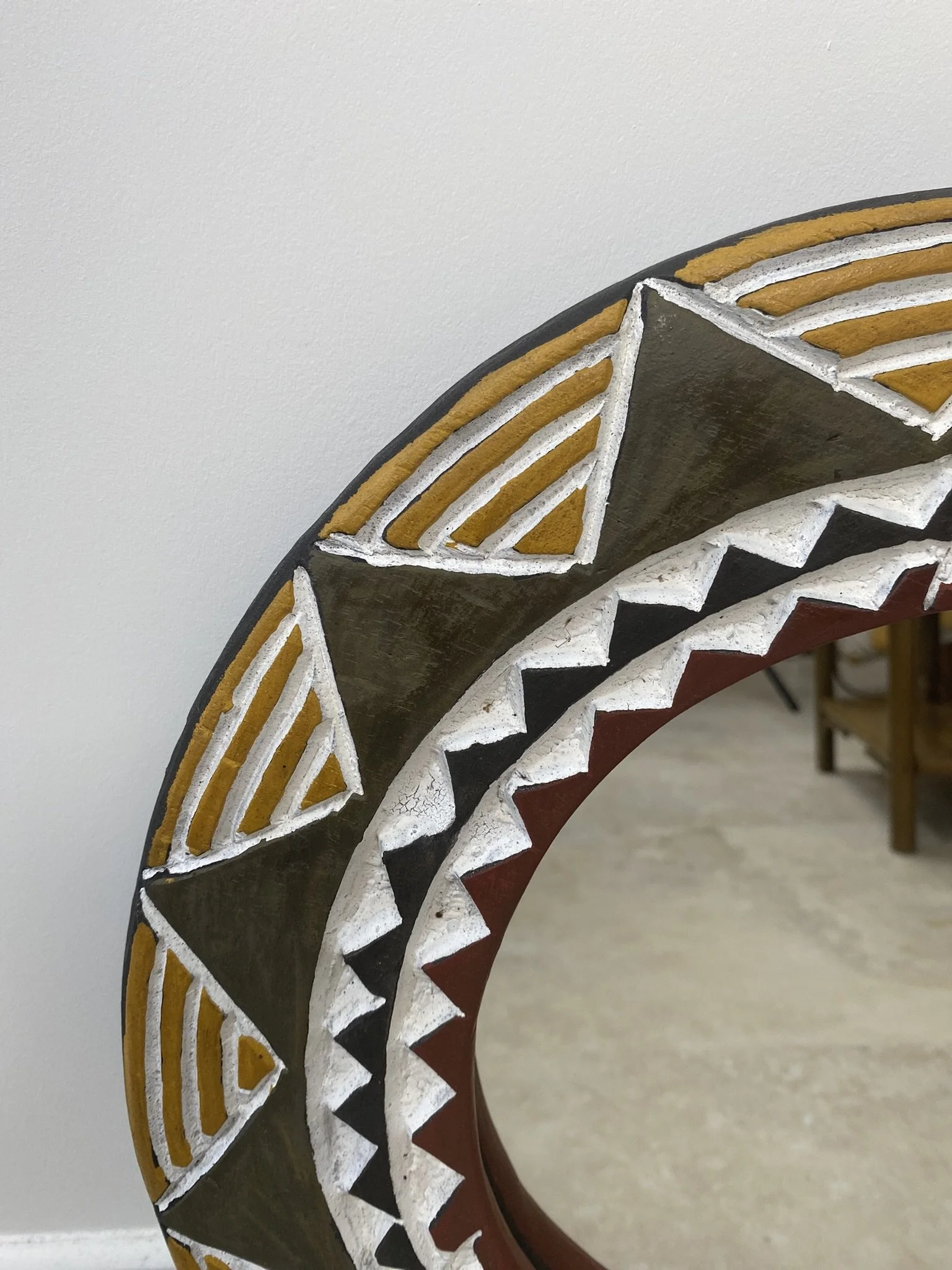 Les Couleurs du Paon - Miroir Naya Ocre & Olive | Décoration Murale Artisanale en Bois Massif