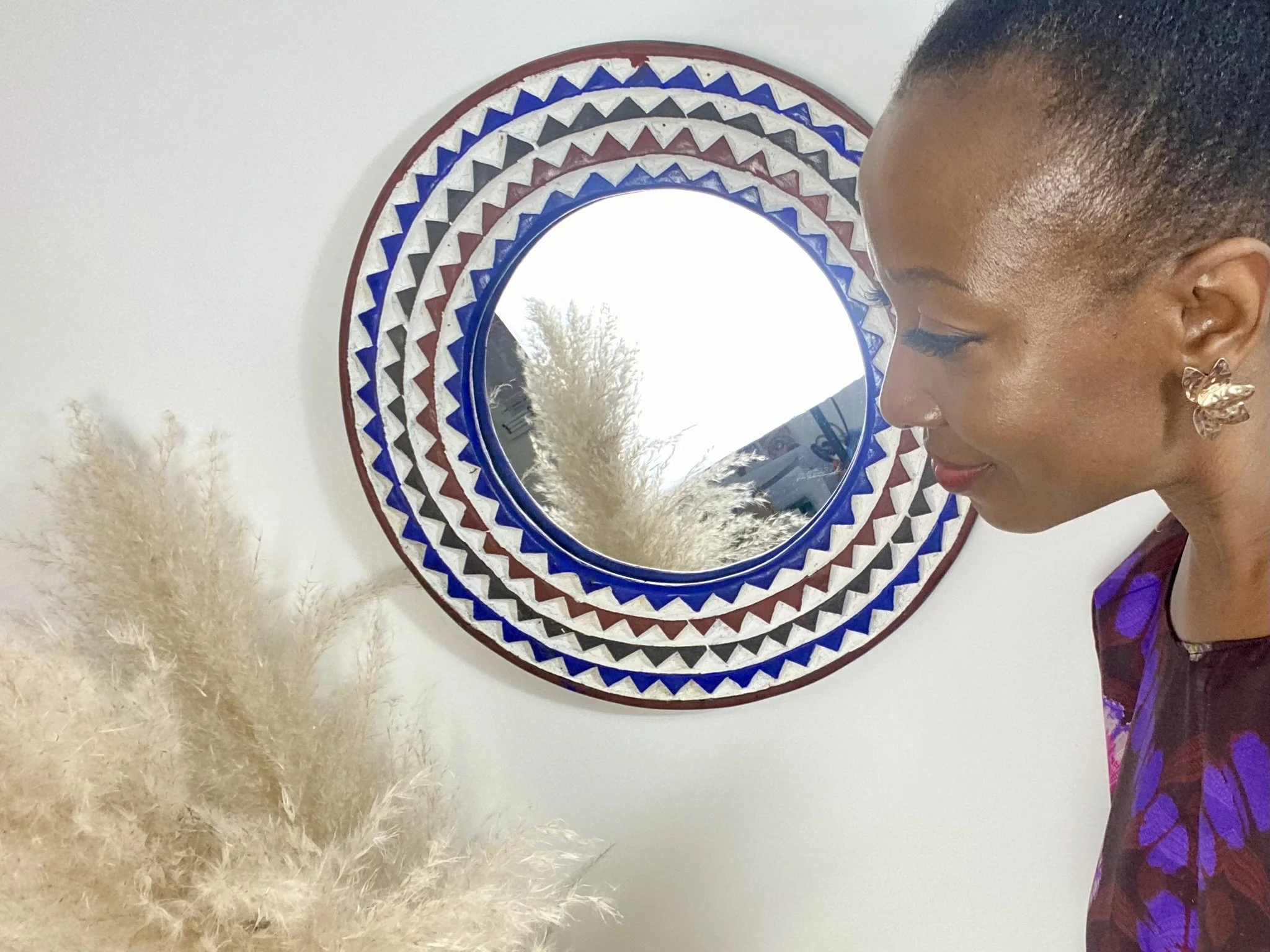 Les Couleurs du Paon - Miroir Bleu Yara - Bois Sculpté Main & Artisanat Ethnique Chic