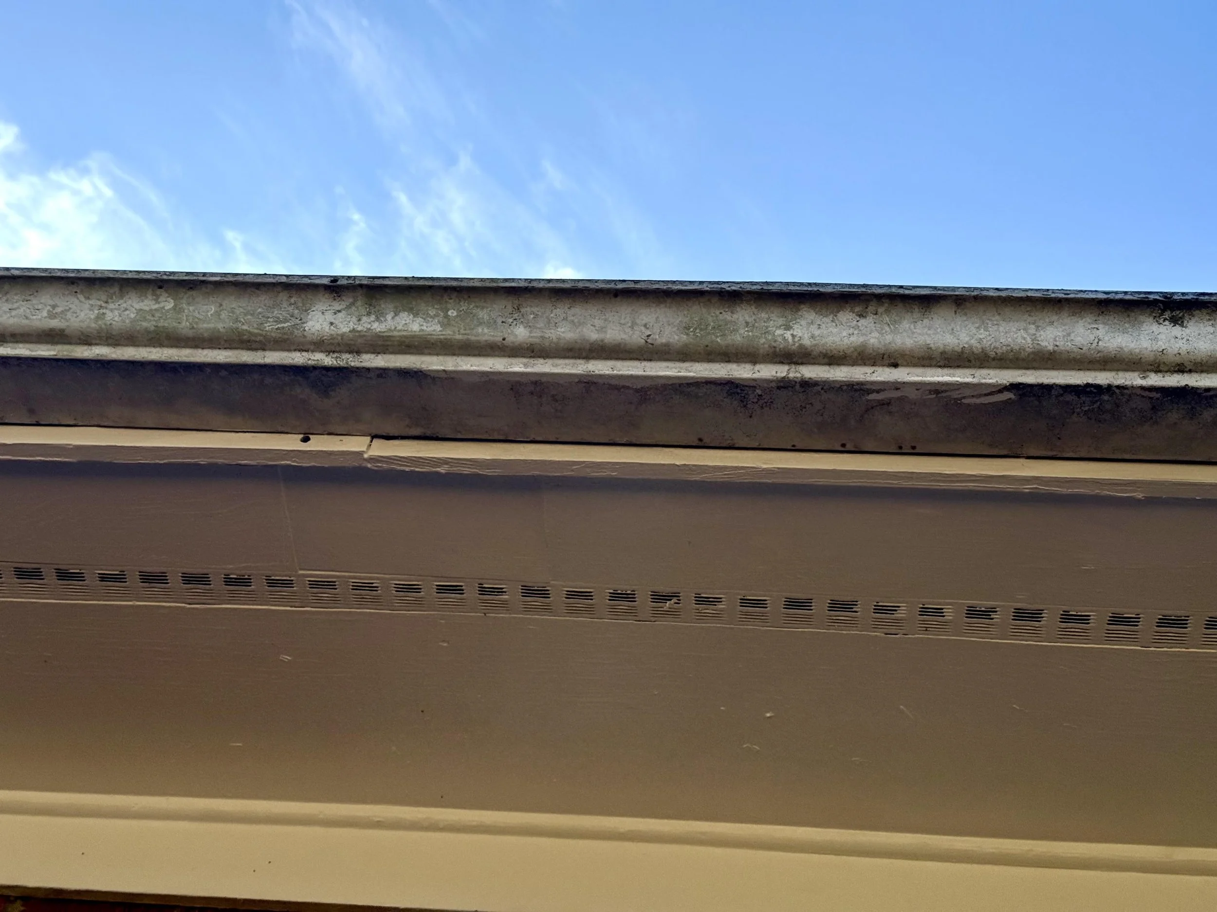 Gutter with excessive algae buildup on exterior cleaning by Stable Roofing in Charlotte, NC