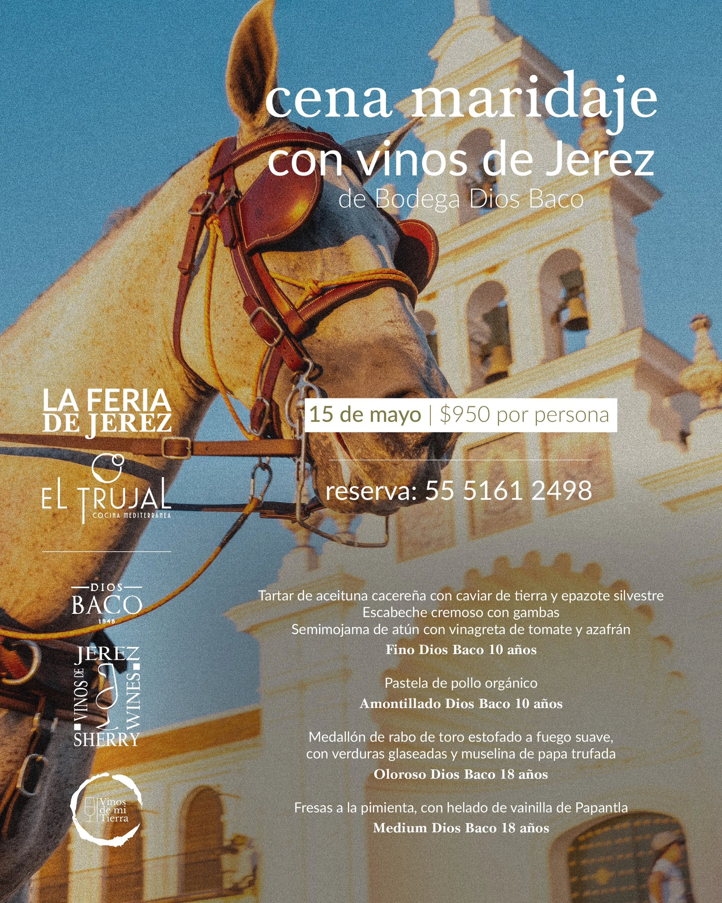El vino de Jerez tiene algo imposible de imitar: historia, car&aacute;cter y tiempo.

Este 15 de mayo lo celebramos en El Trujal con una cena maridaje junto a Bodegas Dios Baco, acompa&ntilde;ada de flamenco en vivo y el ritual del venenciador.

Una 