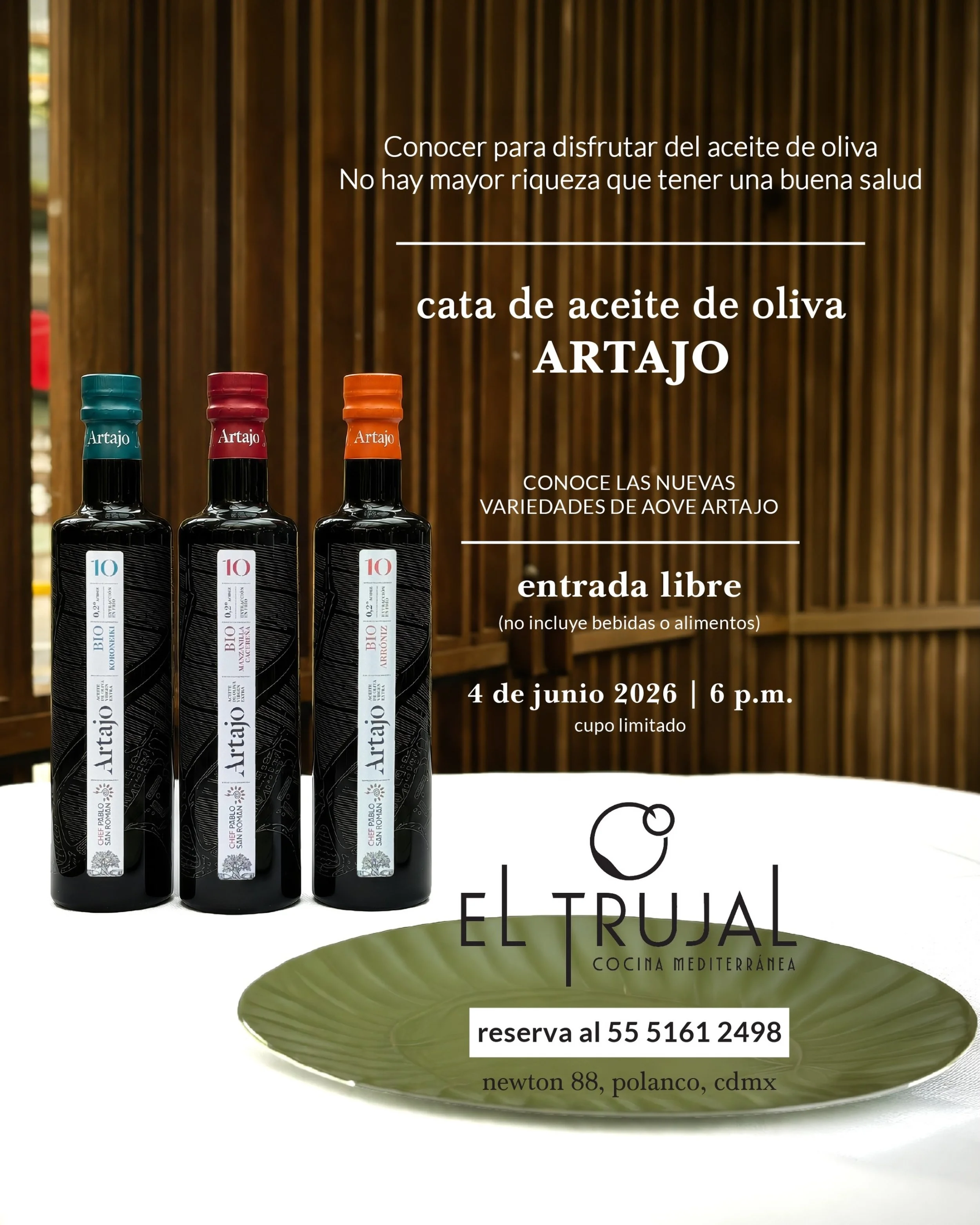 Descubre los nuevos matices del olivar. 🌿

Este jueves te invitamos a acompa&ntilde;arnos en una degustaci&oacute;n especial de las nuevas variedades de aceite de oliva Artajo. Una oportunidad para explorar aromas, sabores y matices &uacute;nicos qu