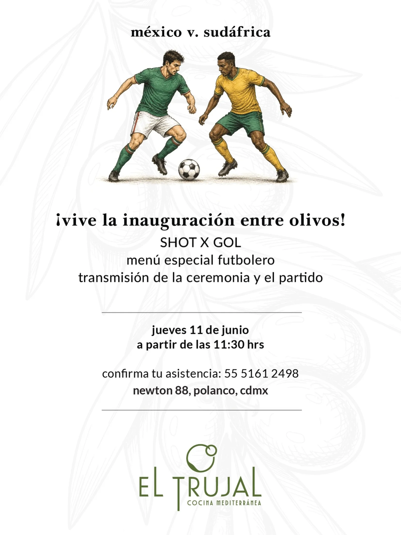 ⚽️ Este jueves, el f&uacute;tbol se vive en El Trujal.

A partir de las 11:30 AM, te esperamos para disfrutar de los partidos del d&iacute;a acompa&ntilde;ados de nuestra cocina, una buena copa de vino y el mejor ambiente.

Re&uacute;ne a tus amigos,