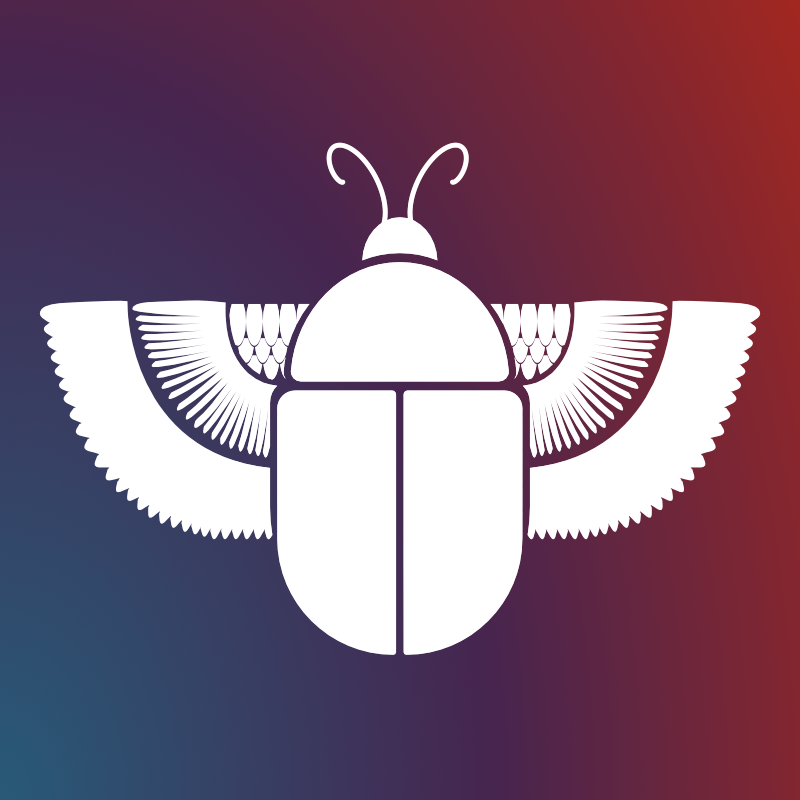 White scarab beetle with wings symbol on gradient background