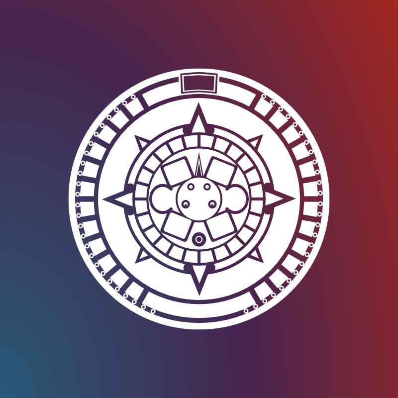 Abstract circular design with geometric patterns on a gradient background.