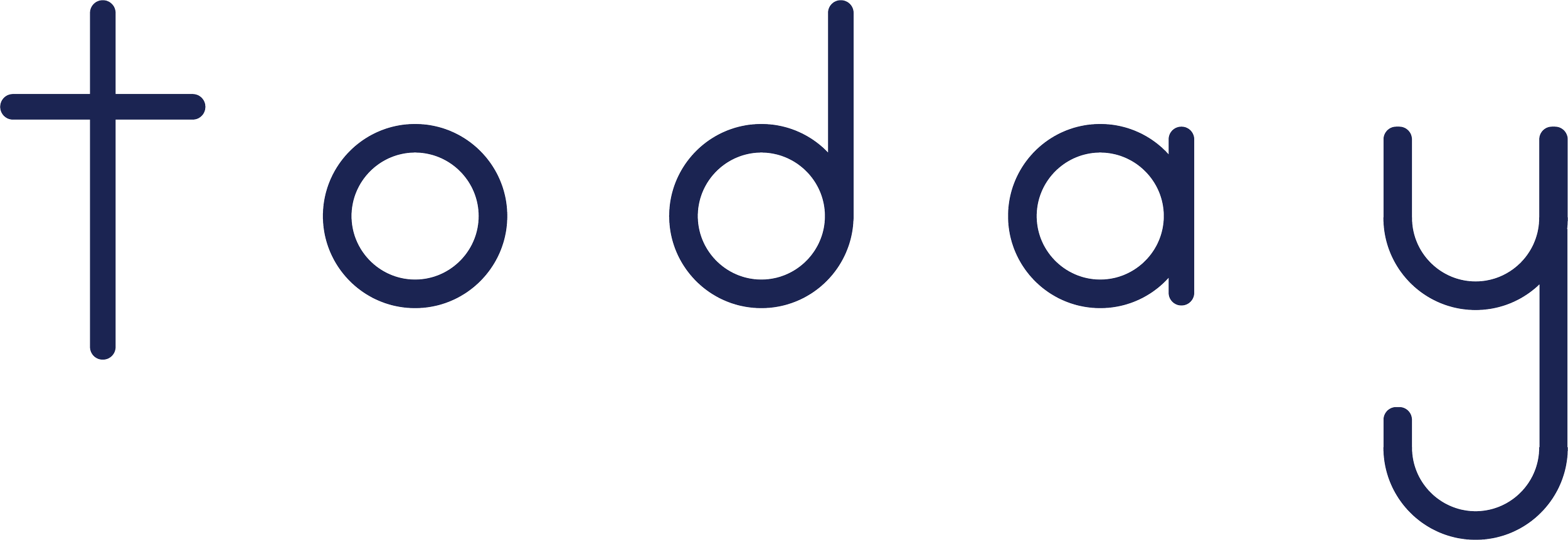 The word 'today' written in navy blue text with a stylized font.