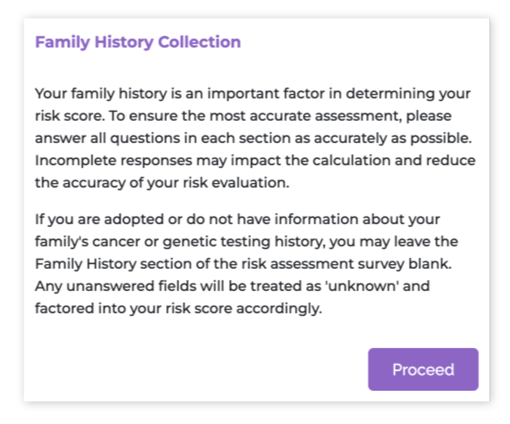 Tyrer Family History Assessment Warning