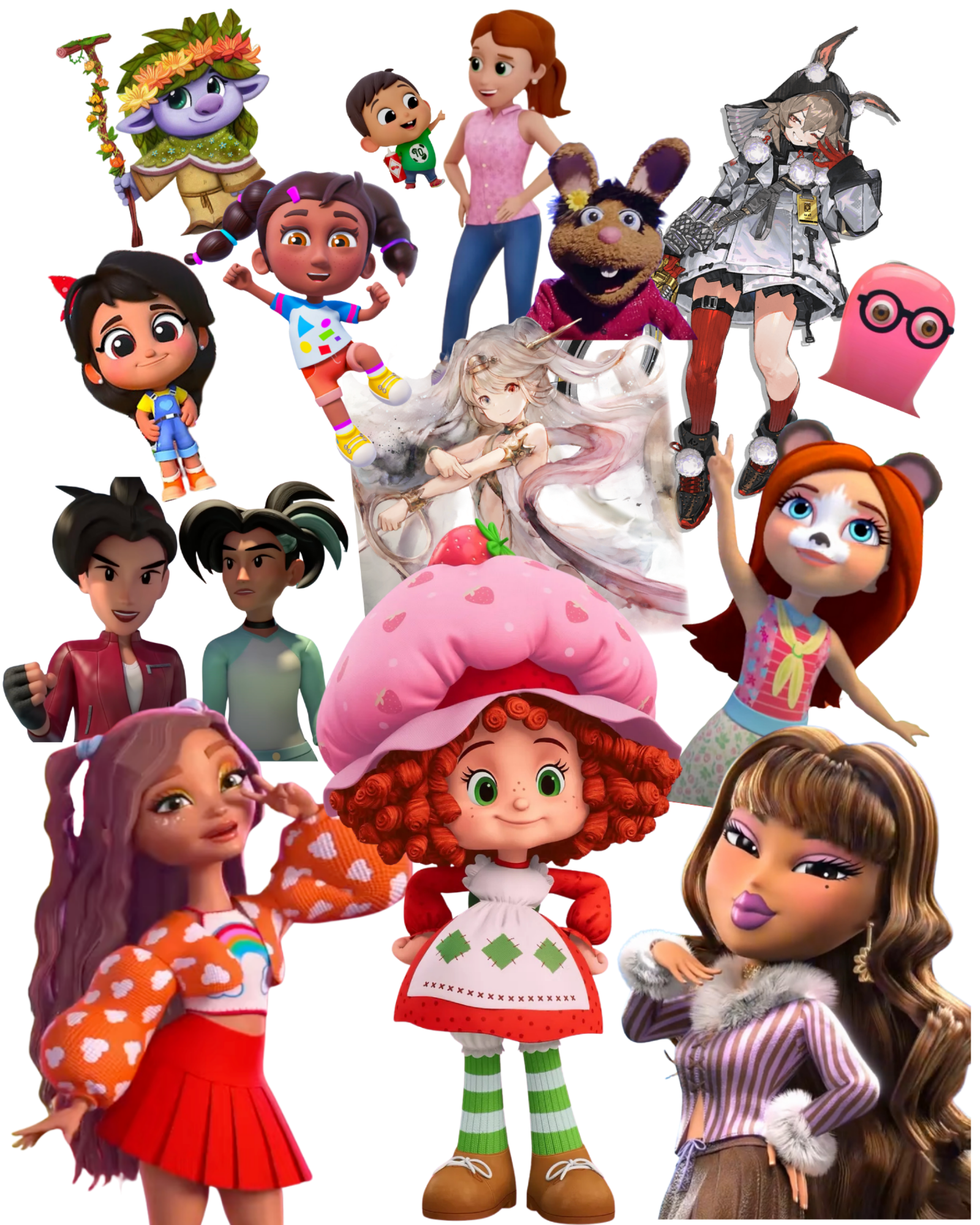 Strawberry shortcake, Barbie, Bratz, Slick Slime Sam