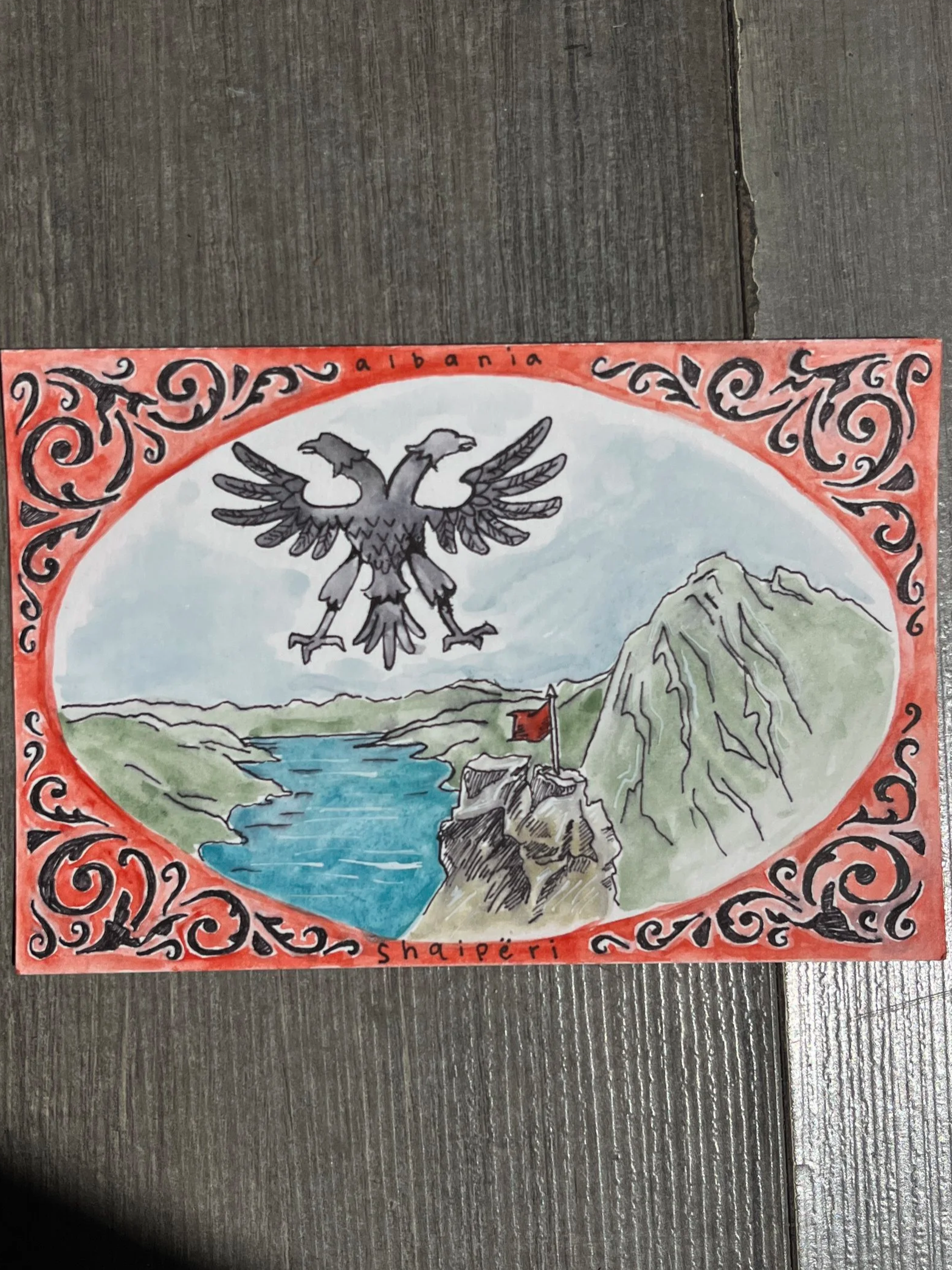 tiranë postcard : micron and watercolor
