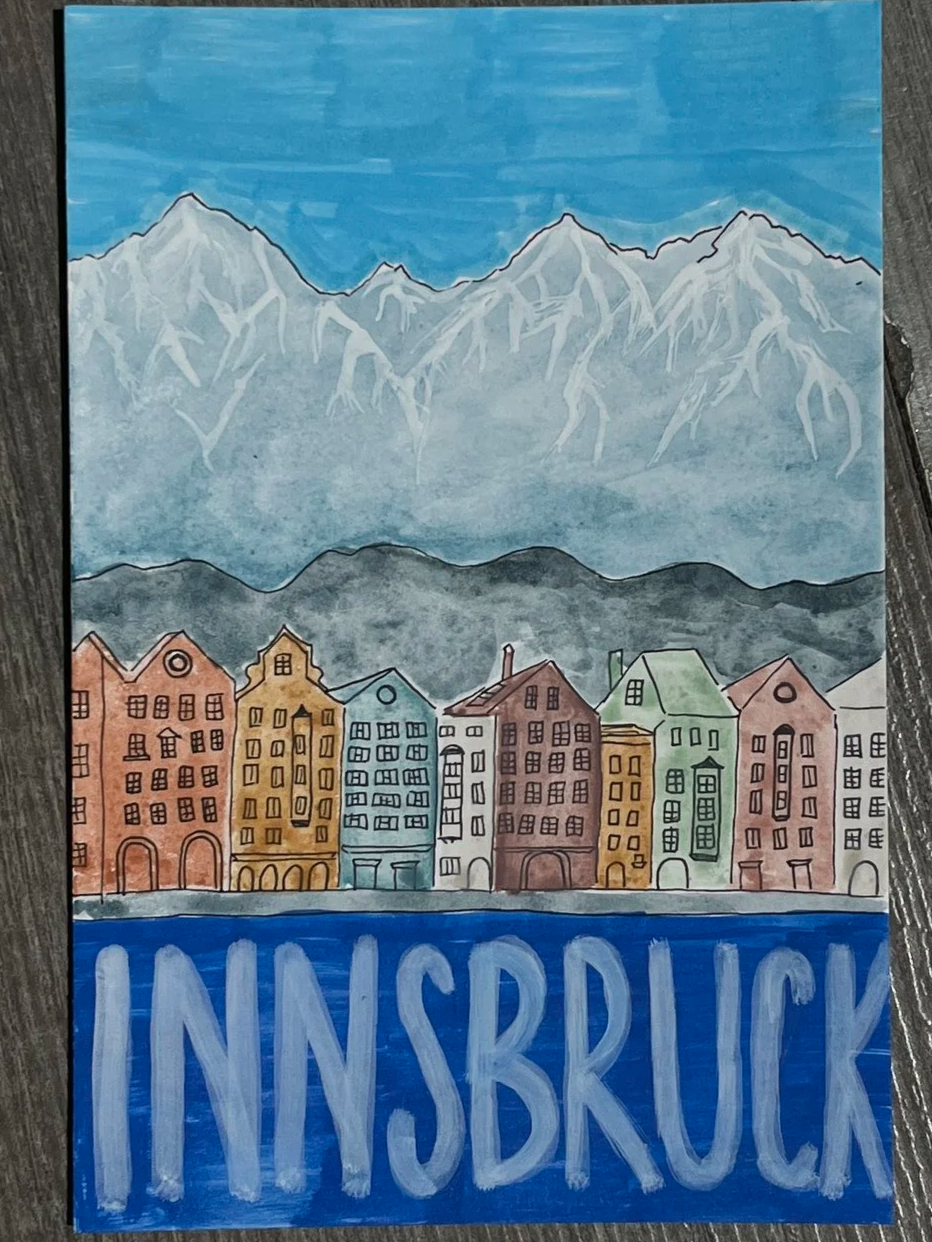 innsbruck postcard : marker, watercolor, and micron