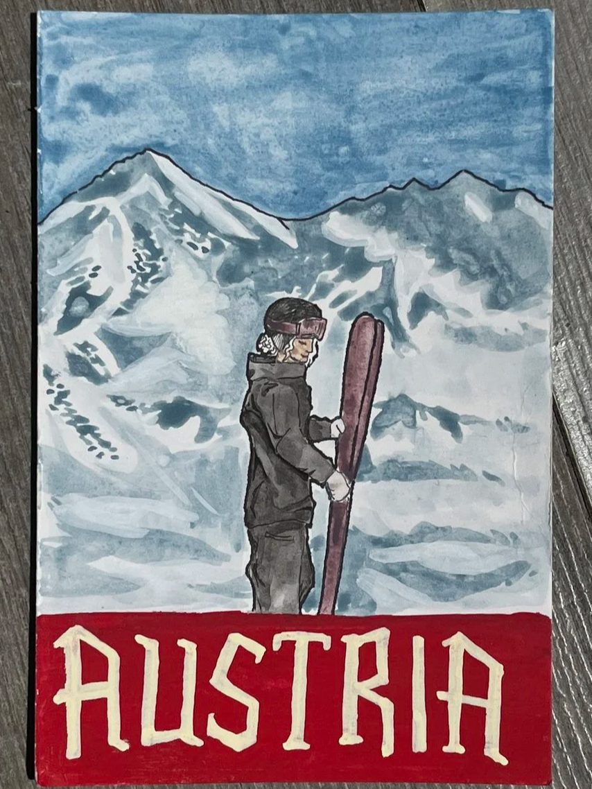 austria postcard : watercolor, marker, and micron