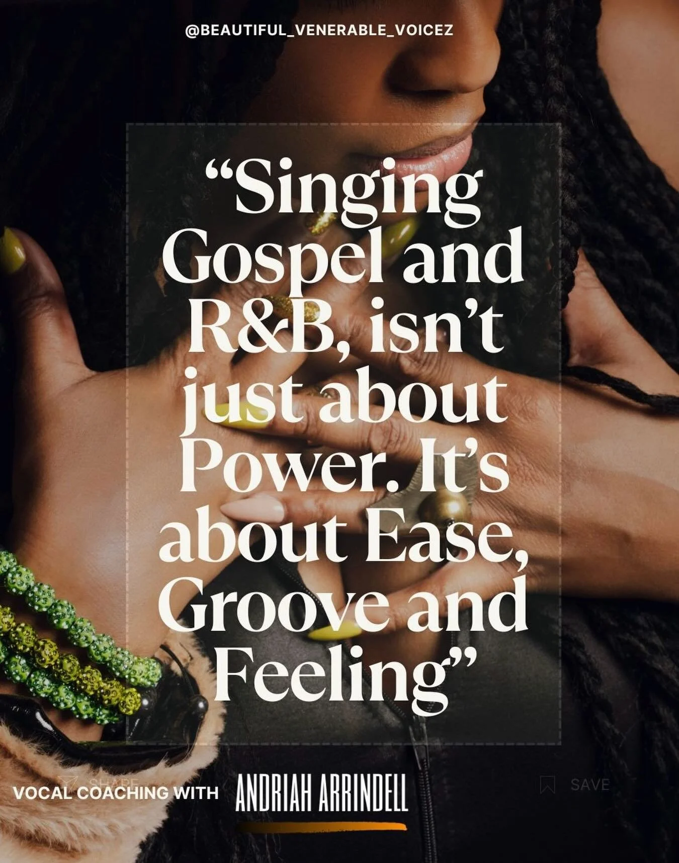 Gospel and R&amp;B is a great entry point because it&rsquo;s so connected to speech, emotion, and groove. 

When I was learning how to sing in the church choir as a child, I was taught to believe that &lsquo;Volume Means Power&rsquo; but this is a my