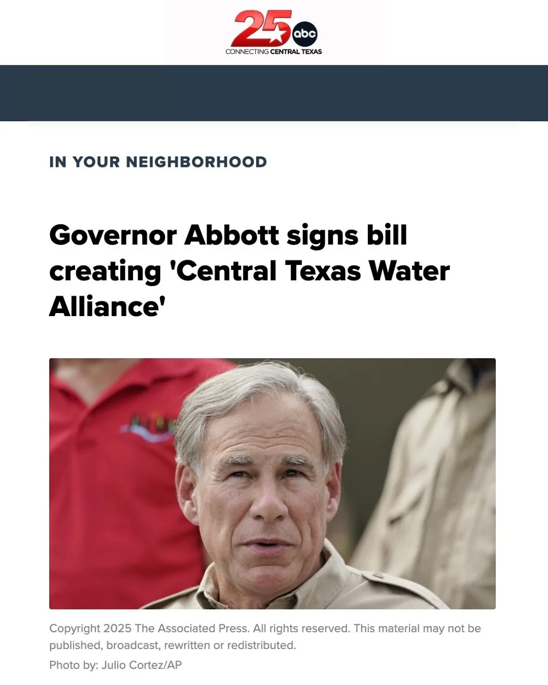 The Central Texas Water Alliance is a multi-county collaboration that will ensure the viability of McLennan County for years to come. 

Judge Scott Felton has been a leader in planning for McLennan County&rsquo;s future and I look forward to carrying