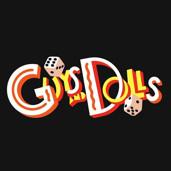 Colorful text spelling 'GYS DOLL' with dice illustrations on a black background.