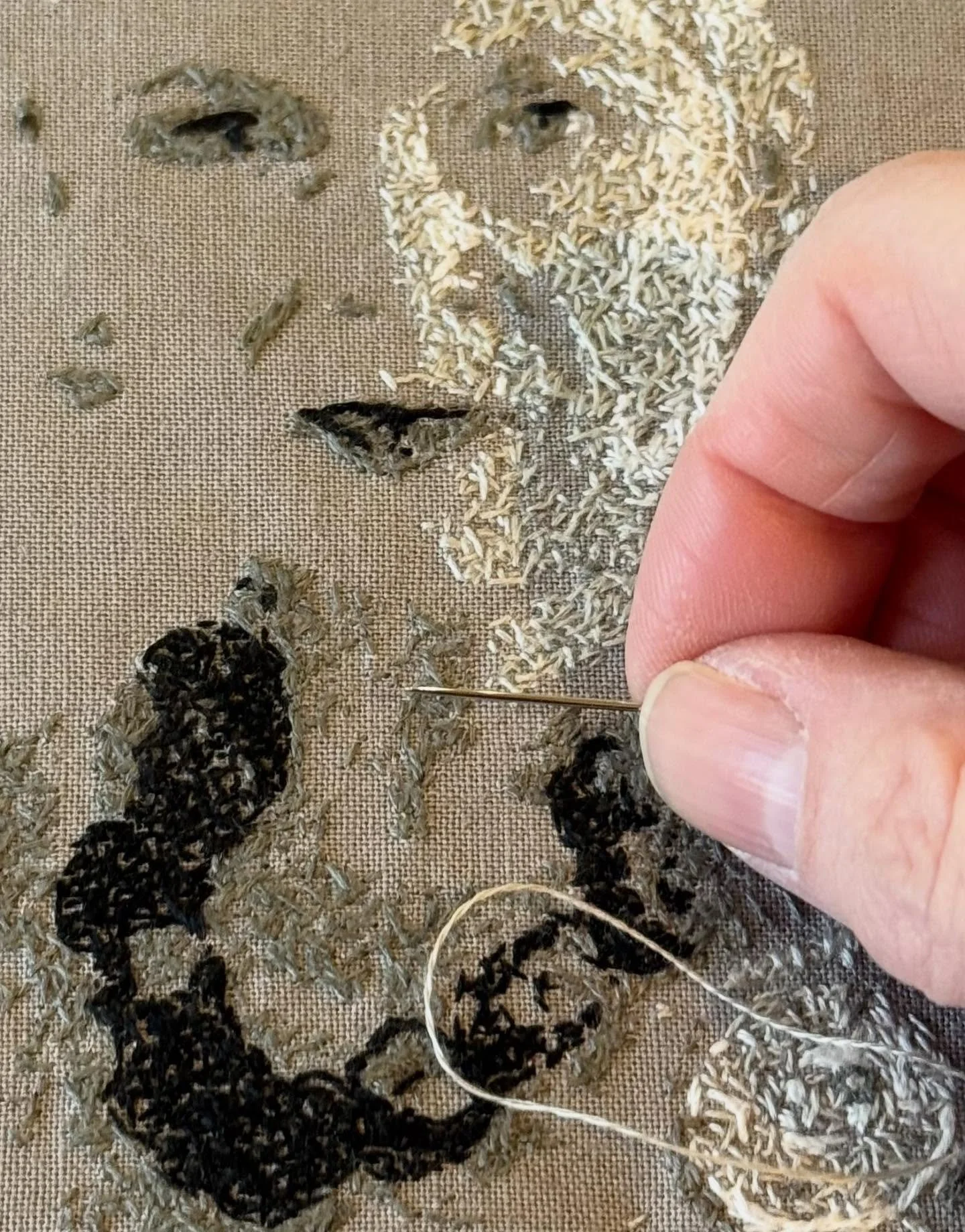 Finishing touches in thread &mdash; part of Threads in Process, now on view at William Scofield Gallery. Visit Saturdays and Sundays, 12&ndash;5 PM. Exhibition runs through November 9.

Hashtags:
#ThreadsInProcess #WilliamScofieldGallery #FiberArt #T