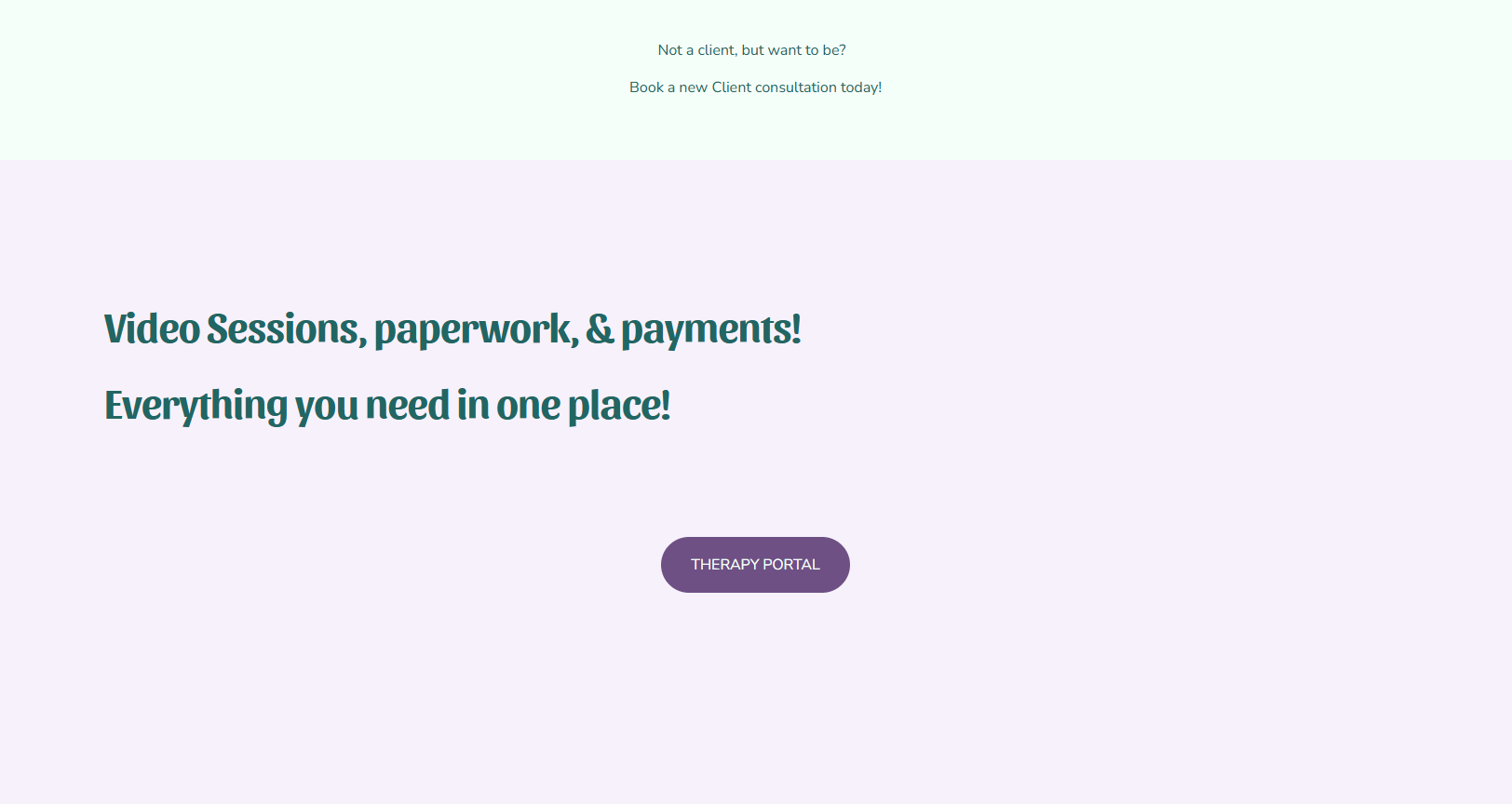 Screenshot of therapy portal button for current clients
