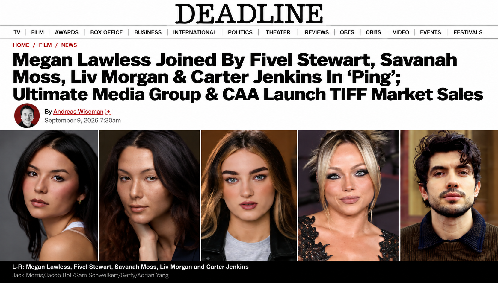 DEADLINE: Megan Lawless Joined By Fivel Stewart, Savanah Moss, Liv Morgan &amp; Carter Jenkins In ‘Ping’; Ultimate Media Group &amp; CAA Launch TIFF Market Sales