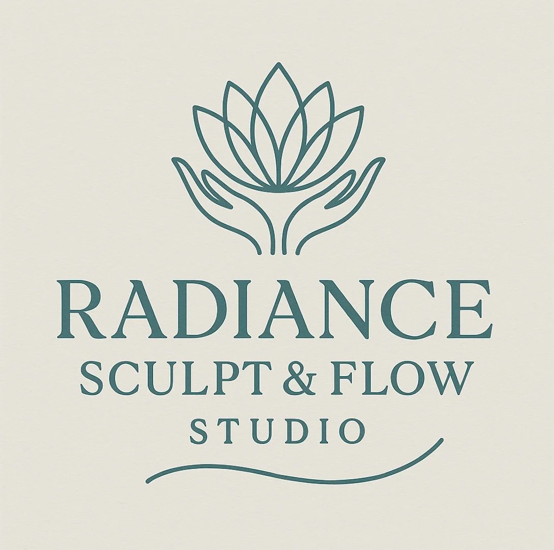 Logo of Radiance Sculpt & Flow Studio featuring stylized lotus above hands.