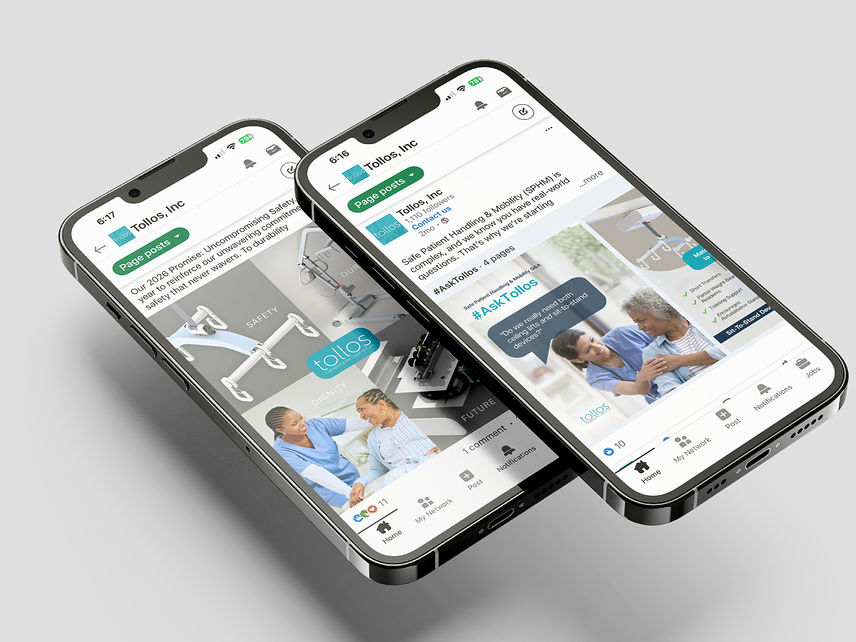 LinkedIn app displaying two medical equipment social posts with engagement