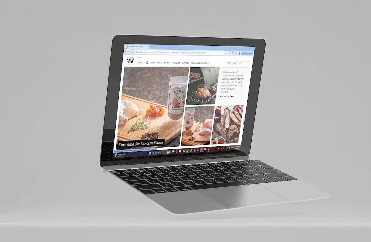 Laptop displaying an optimized Amazon ecommerce storefront showcasing food products.
