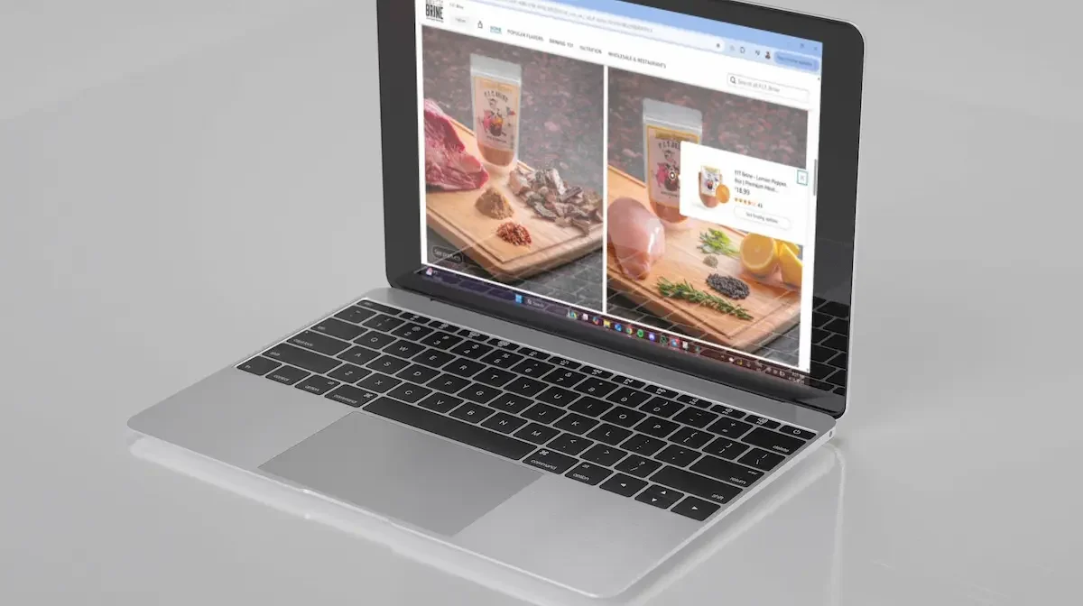 Laptop displaying an online Amazon ecommerce shopping experience with a side-by-side photo comparison of two food products.