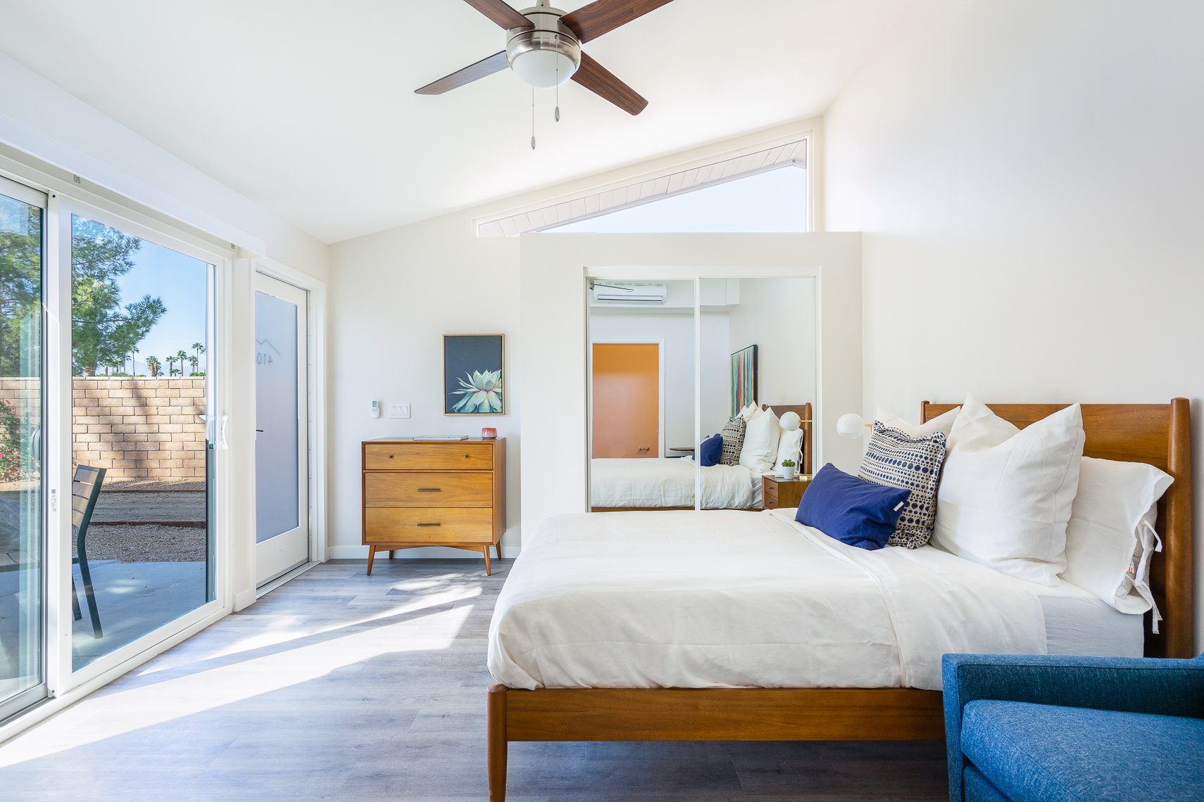 Bright modern bedroom real estate photography in New Mexico