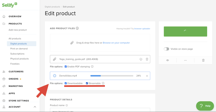 Sellfy digital product storefront for selling downloads and subscriptions