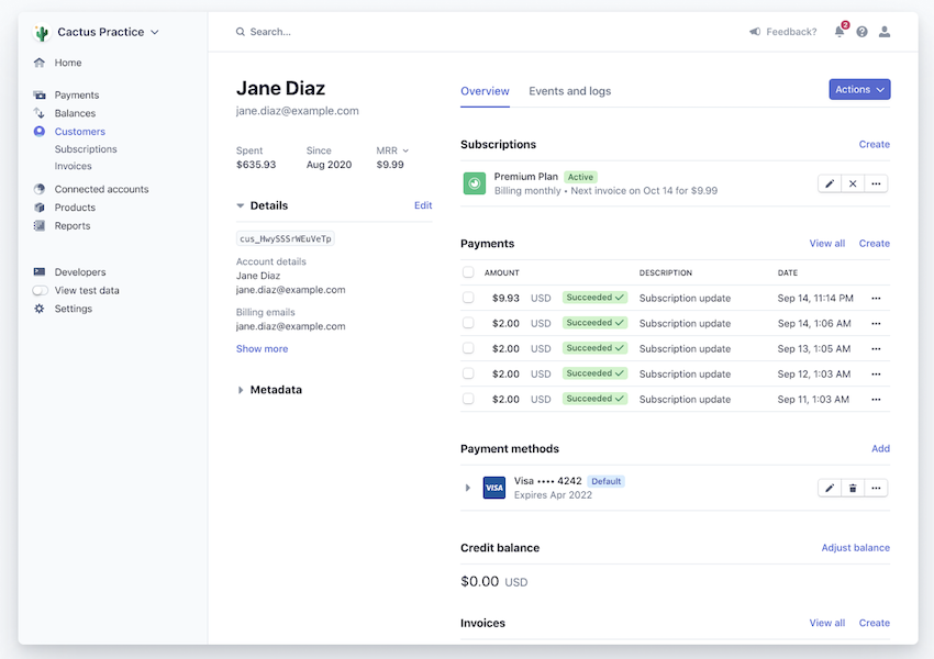 Stripe payments dashboard showing transaction volume and payment analytics
