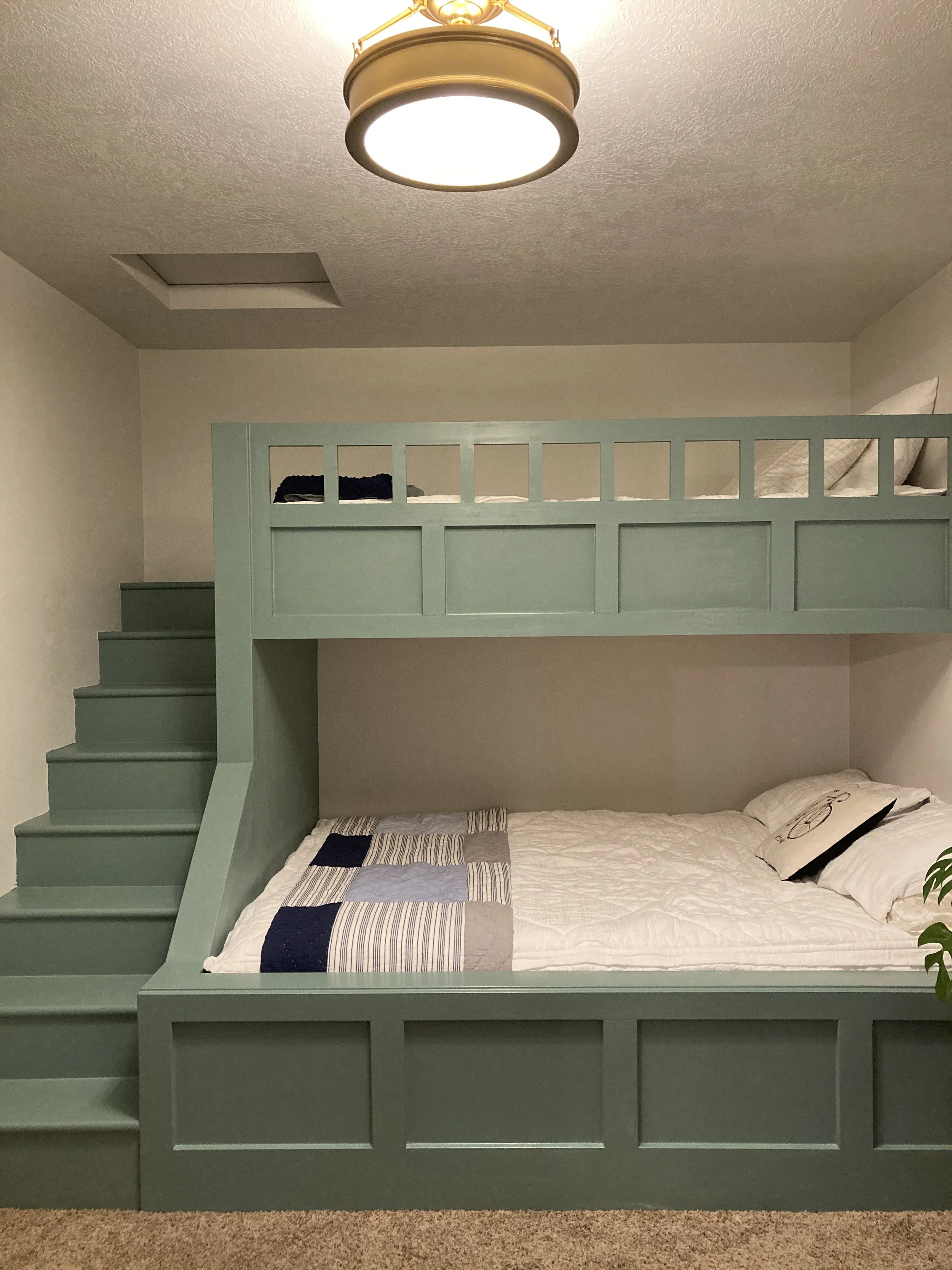 Custom built-in bunk bed twin xl over queen with stairs