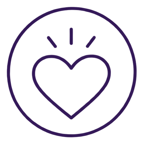 Outline of a heart with lines radiating above it, enclosed in a circle.