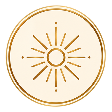 Stylized sun icon with radiating lines inside a circular border