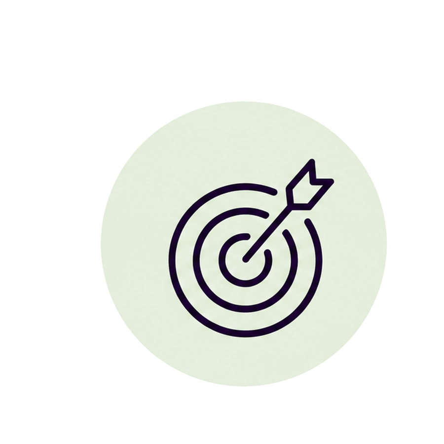 Icon of a dartboard with an arrow hitting the bullseye, symbolizing target achievement and goal setting.