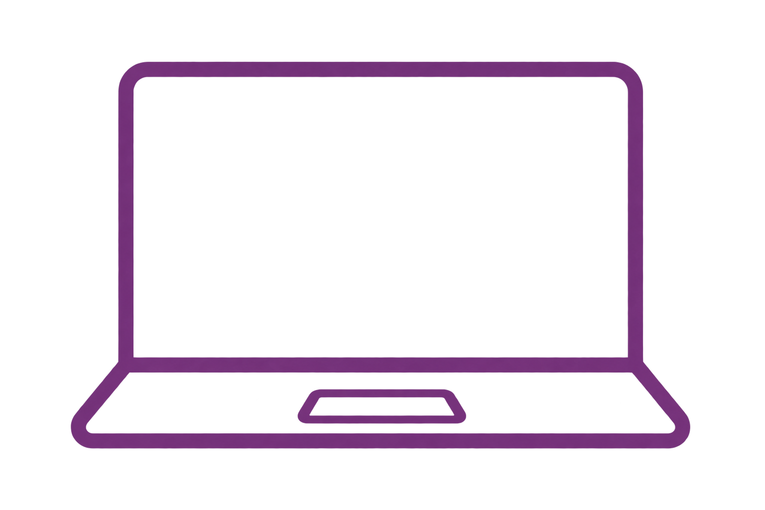 A stylized illustration of a purple laptop with a dark screen