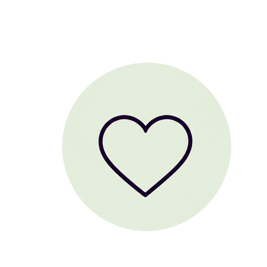 A black outline of a heart inside a circular white background.