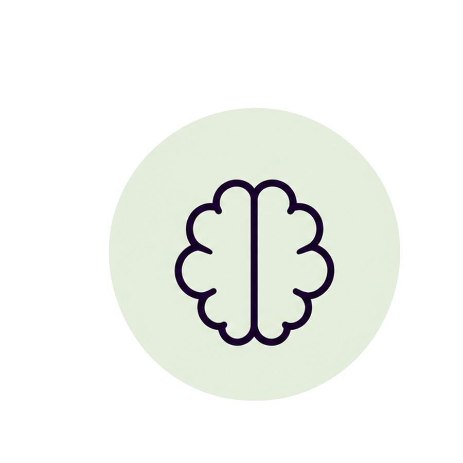 Line art illustration of a human brain inside a light green circle.