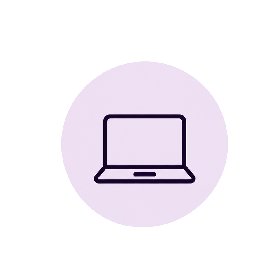 Icon of a laptop computer inside a purple circle.