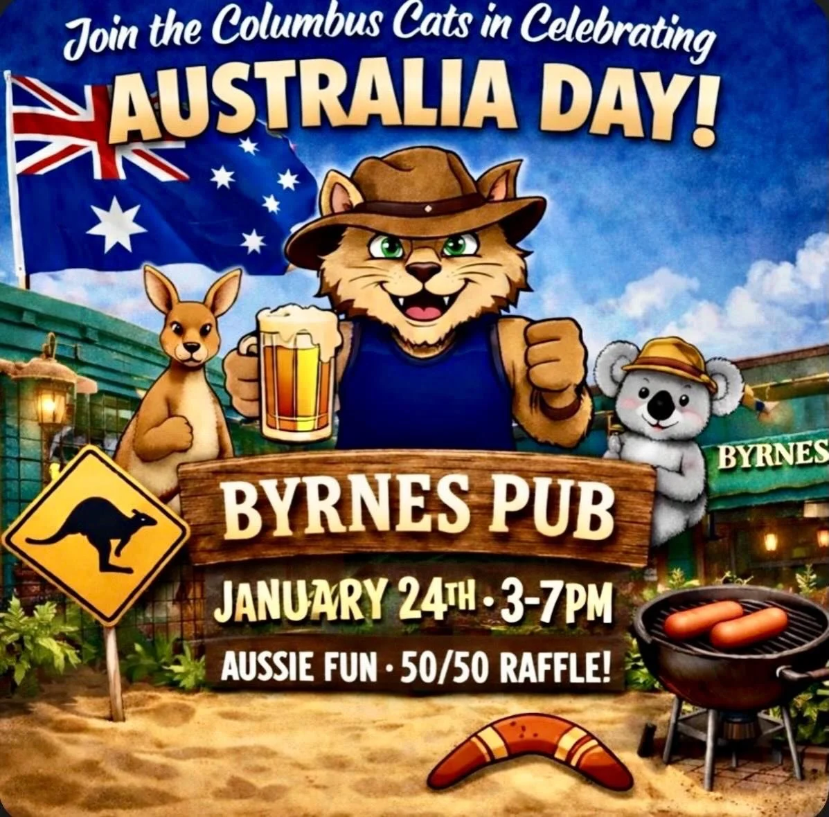 From all of us here at Columbus Cats we hope that everyone enjoyed their Christmas and New Year! 
To kick start our season we will be celebrating Australia Day with @byrnespub THIS SATURDAY January 24th. 
There will be Australian themed decorations, 