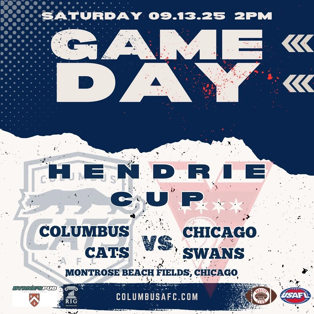 We&rsquo;re headed to the Windy City to take on the Chicago Swans for the Hendrie Cup 🏆
📍 Montrose Beach Fields, Chicago
🕑 First bounce: 2 PM

#ColumbusCats #USAFooty #HendrieCup #ChicagoSwans #FootyInTheUSA #CatsOnTour