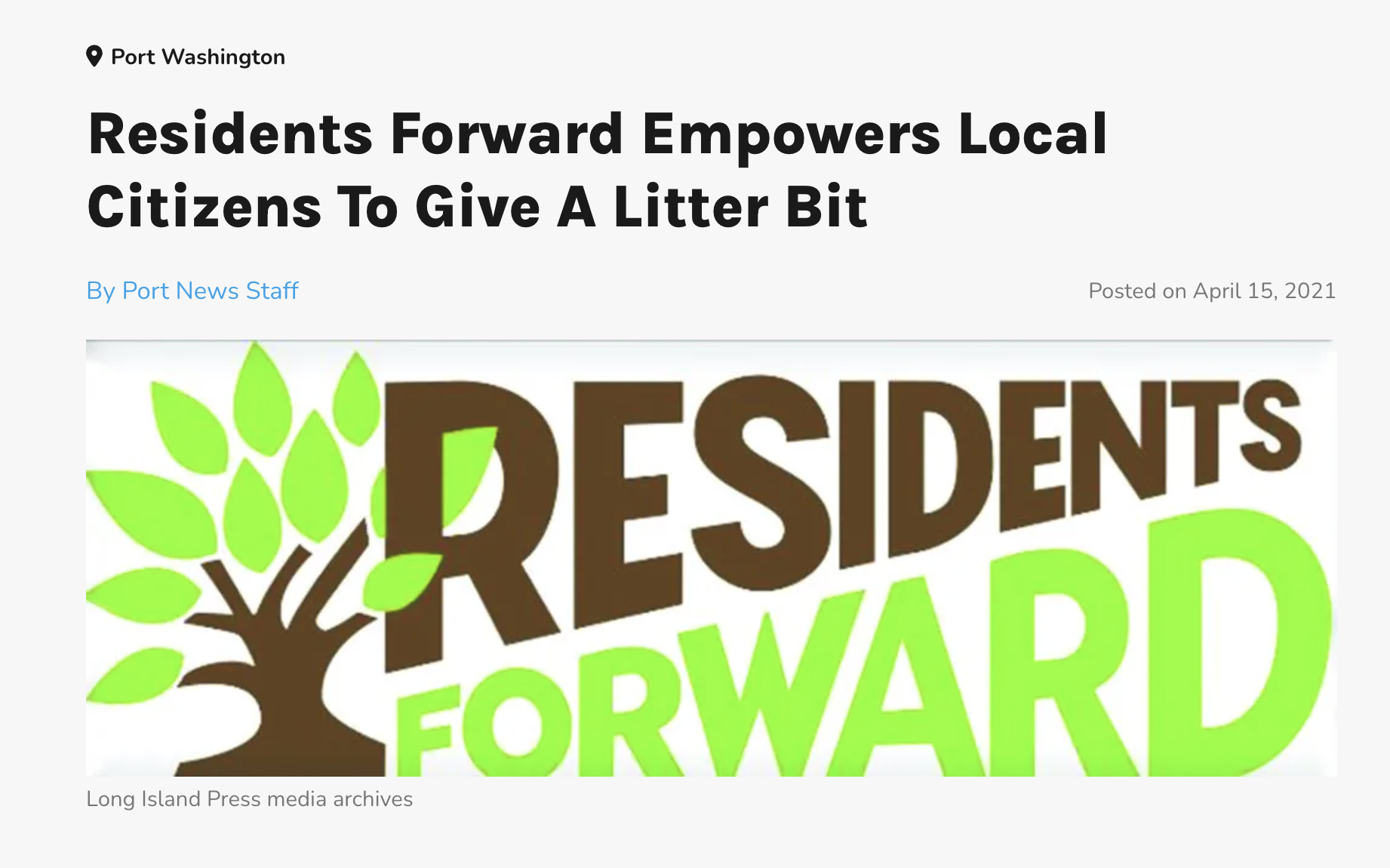 Residents Forward Empowers Local Citizens To Give A Litter Bit