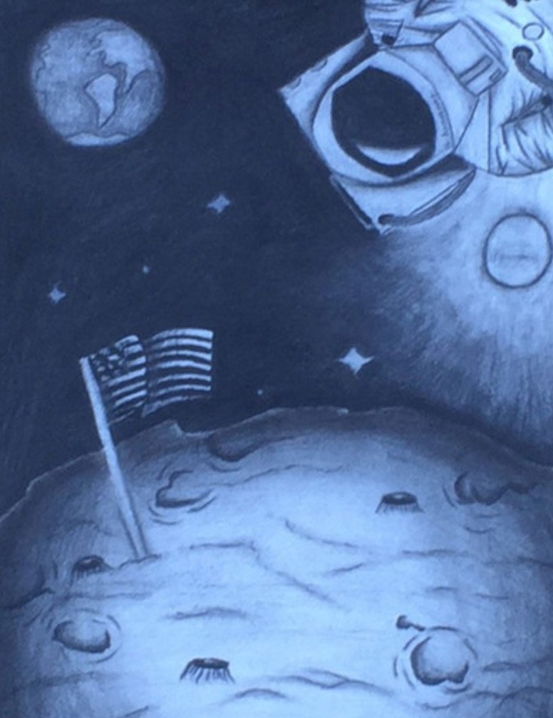 "Man on the Moon," charcoal on paper