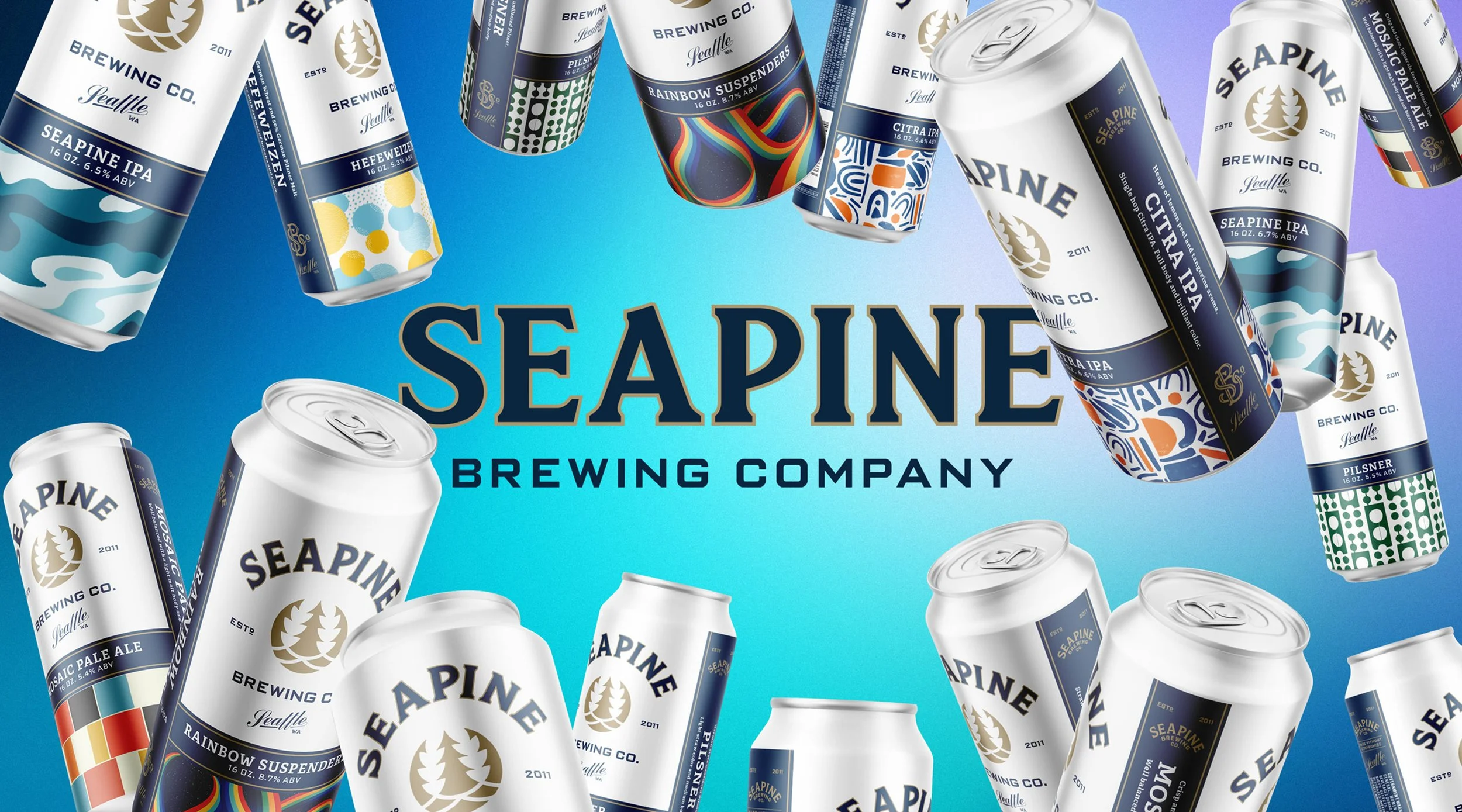 Seapine Brewing Company beer packaging design featuring cohesive brand system across multiple can labels
