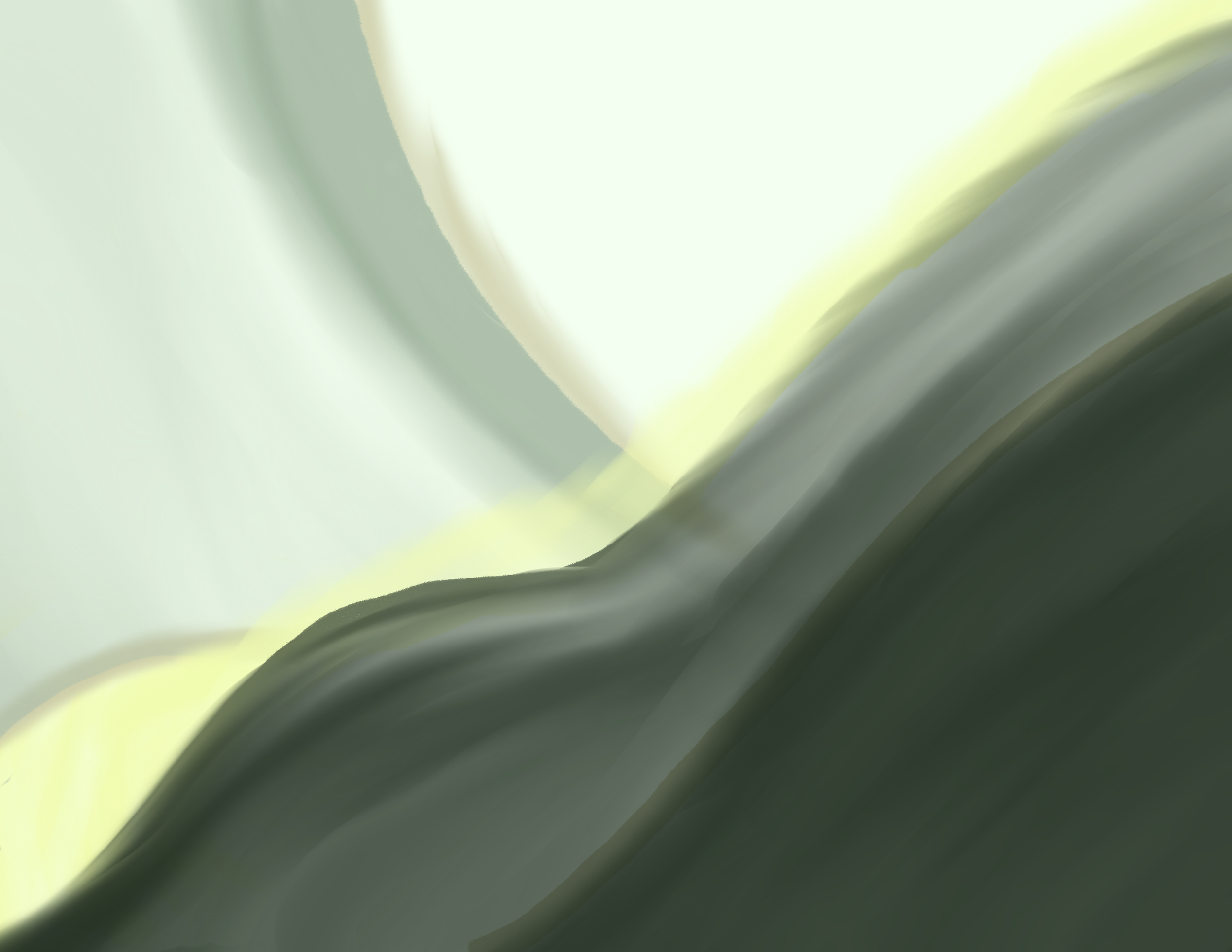 Abstract blurry image with shades of gray, green, and light yellow, featuring flowing, wave-like patterns.