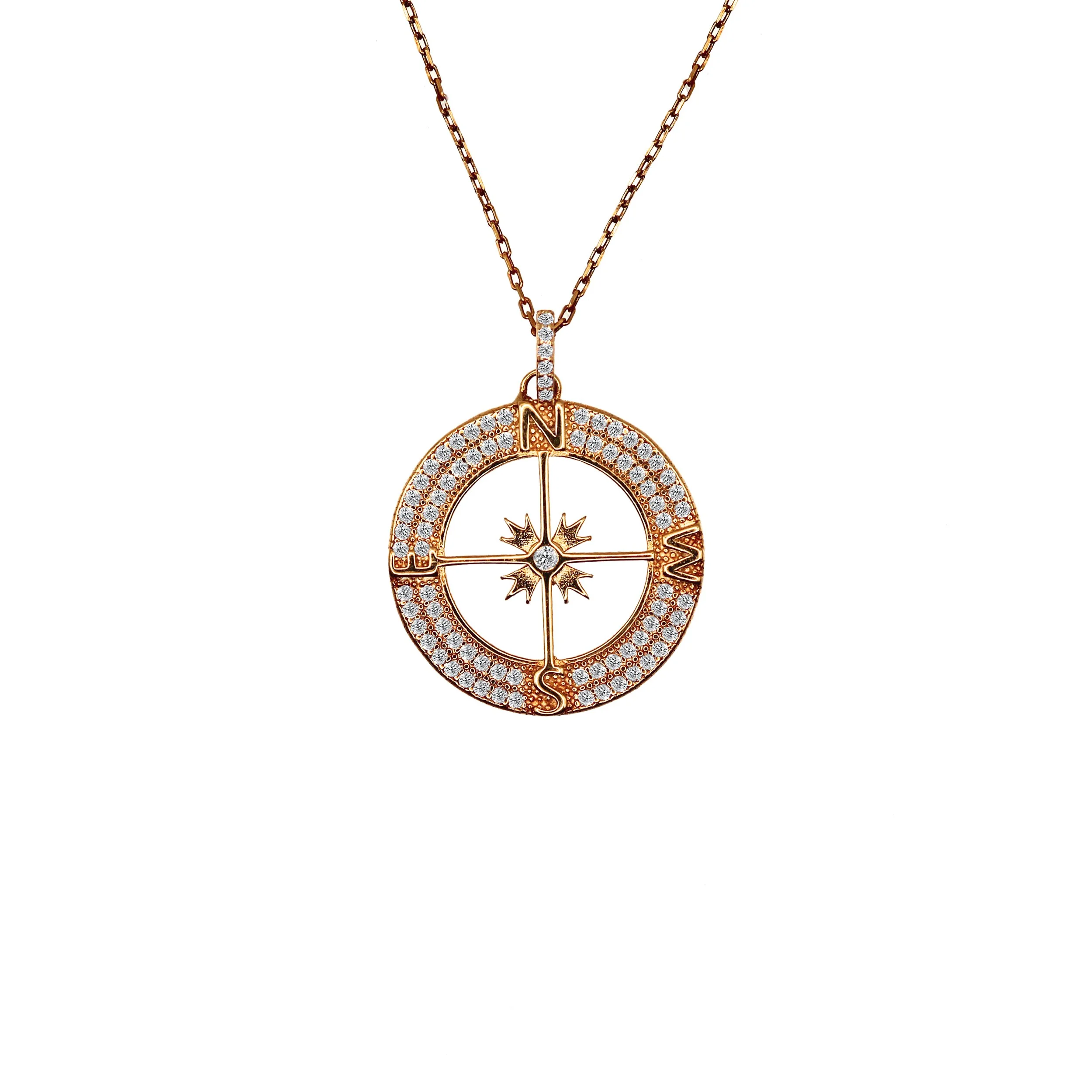 14K Gold Diamond Compass Charm Necklace – Handmade in NYC