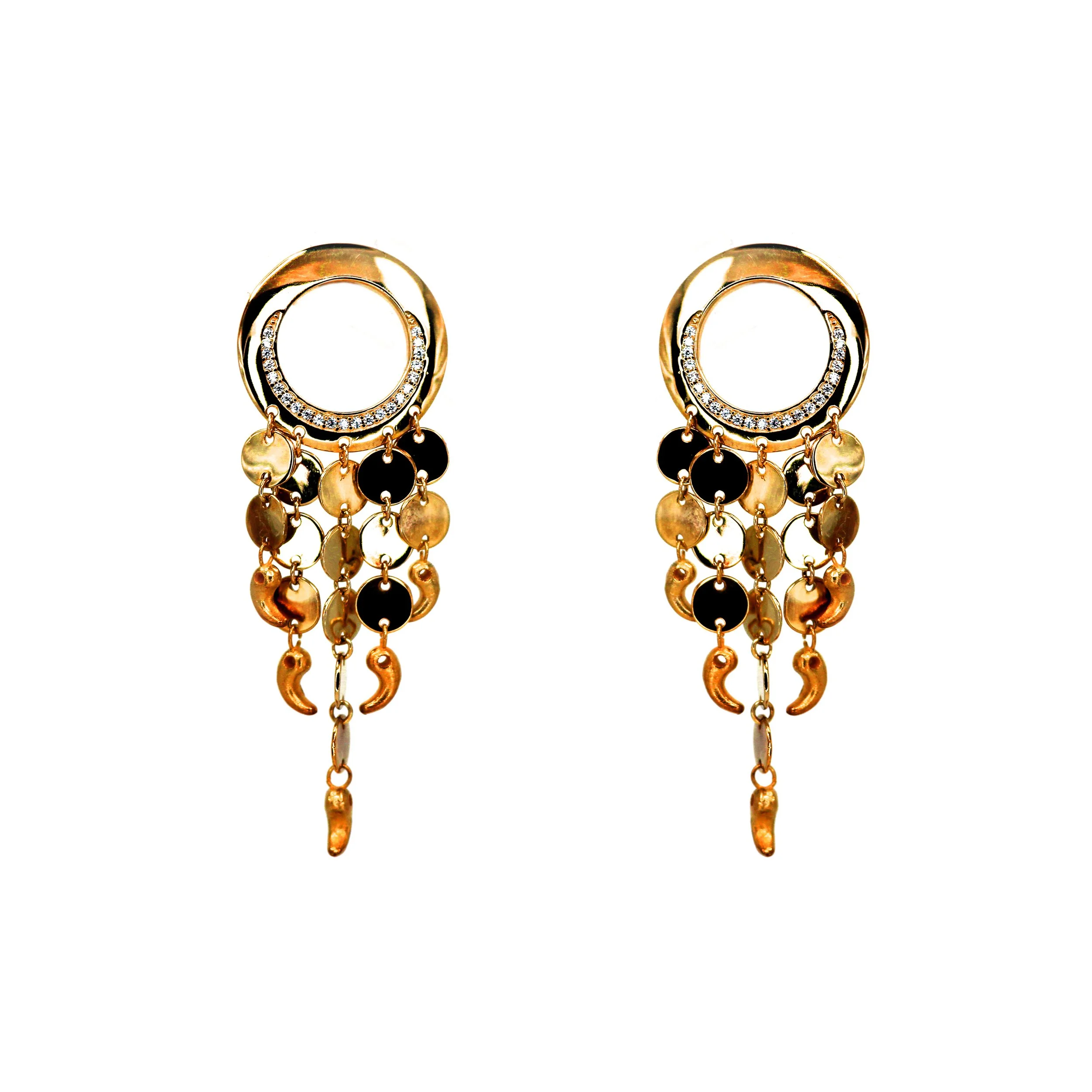 Luxury Korean gold dangle earrings with traditional Gok-Ock motif