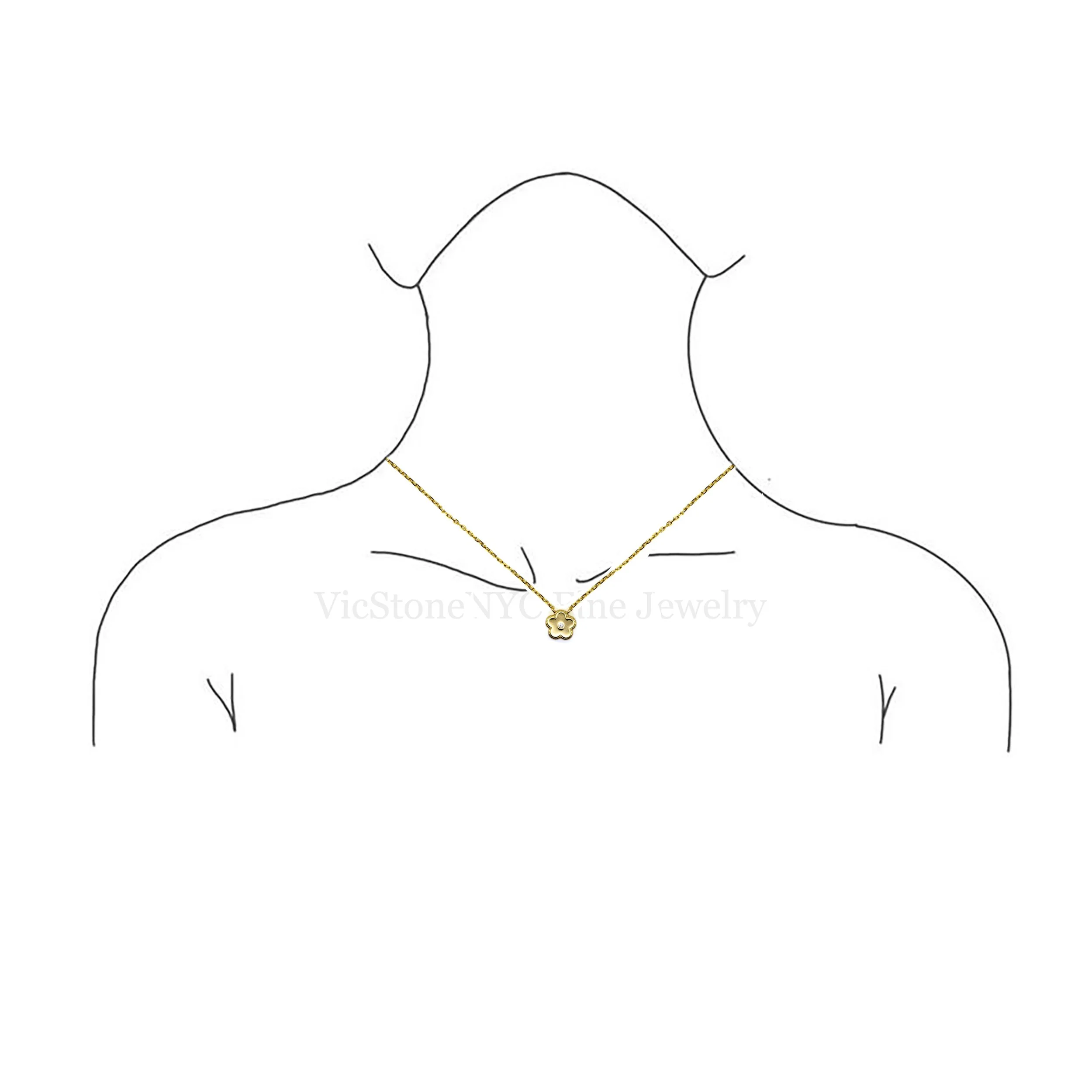 Tiny flower pendant necklace with baby diamond in 14K gold – luxury gift for her