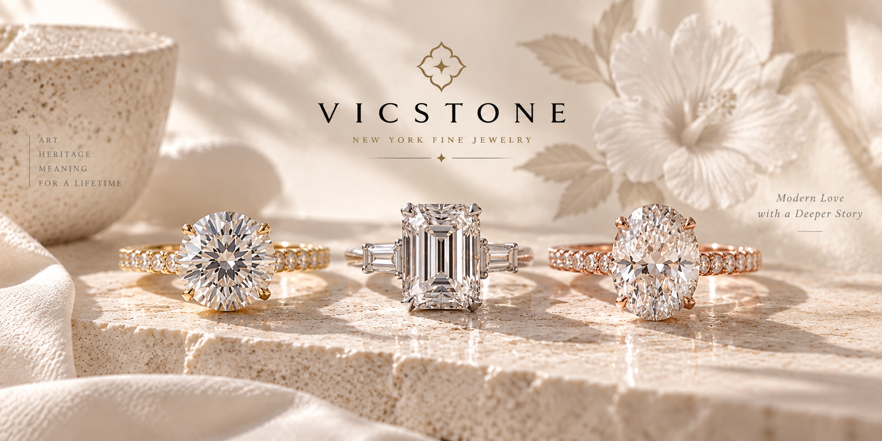 High-quality lab-grown diamond engagement rings available online from VicStoneNYC, featuring round, emerald-cut, and oval lab diamond ring designs.