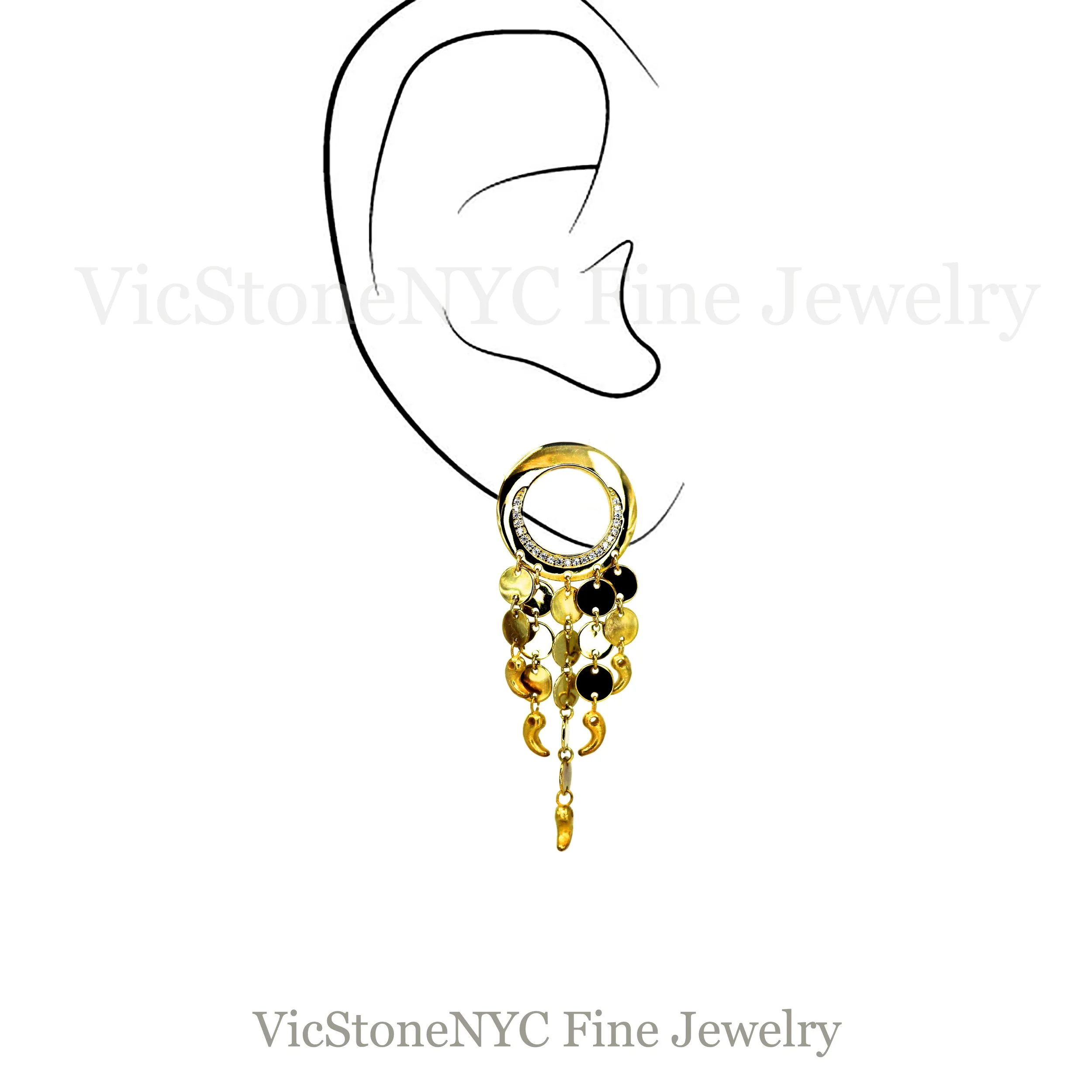 Elegant Gok-Ock gold earrings inspired by Silla royal crown, designer Jay-ah