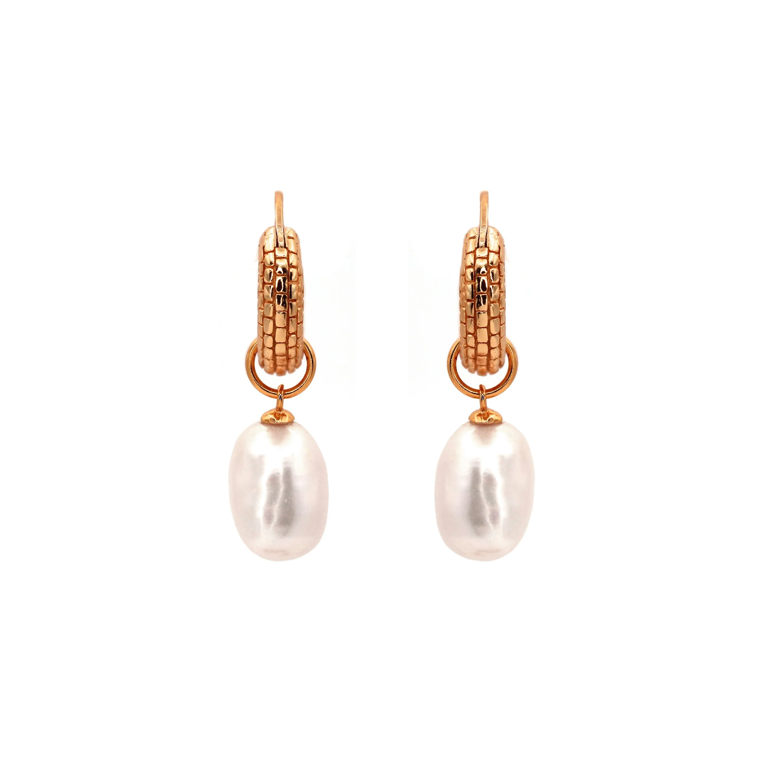 14K Gold Hanok Tile Pearl Charm Earrings – Luxury Handmade Jewelry by VicStoneNYC
