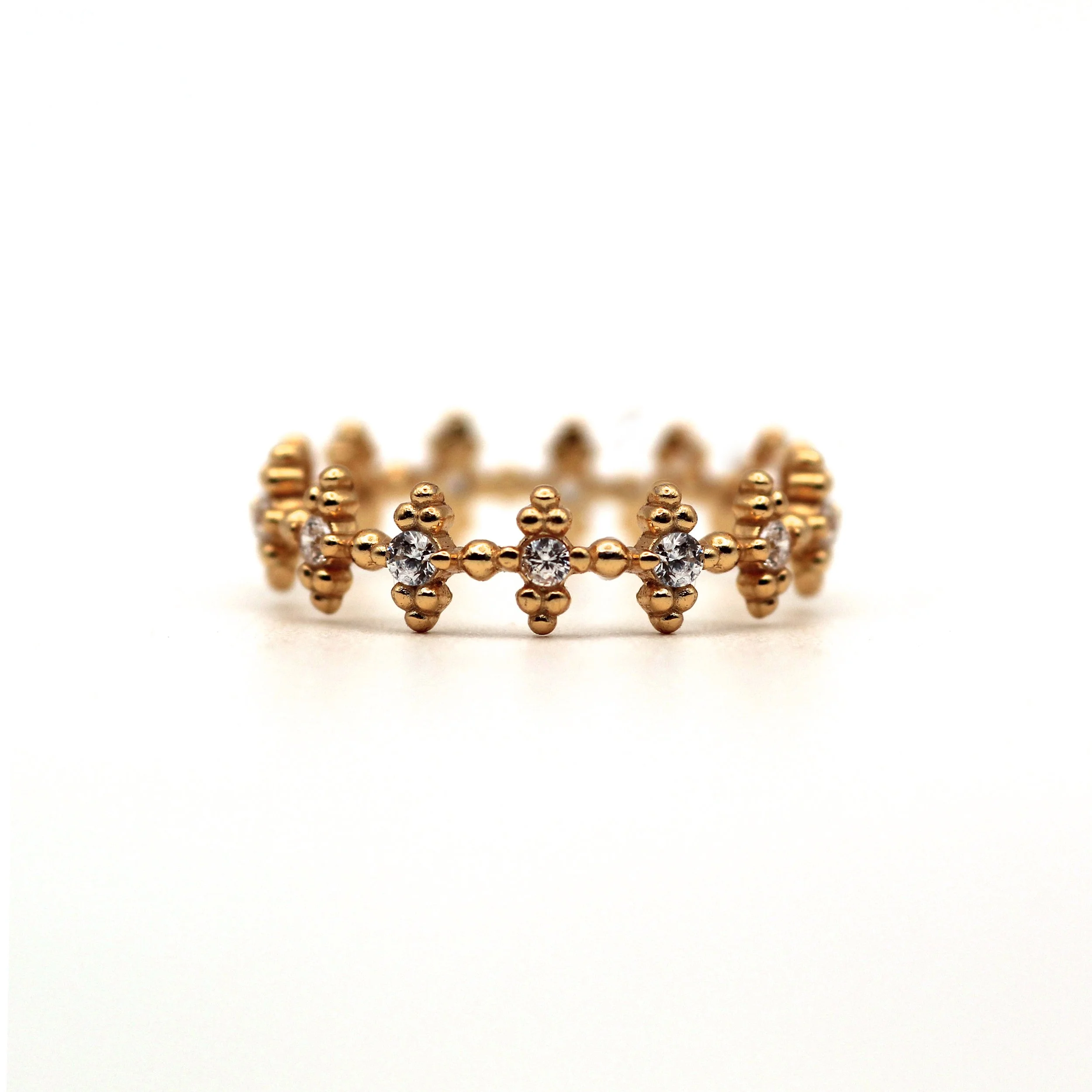 Eternal Knot Bead Diamond Ring in 14K Solid Gold with Natural Diamond