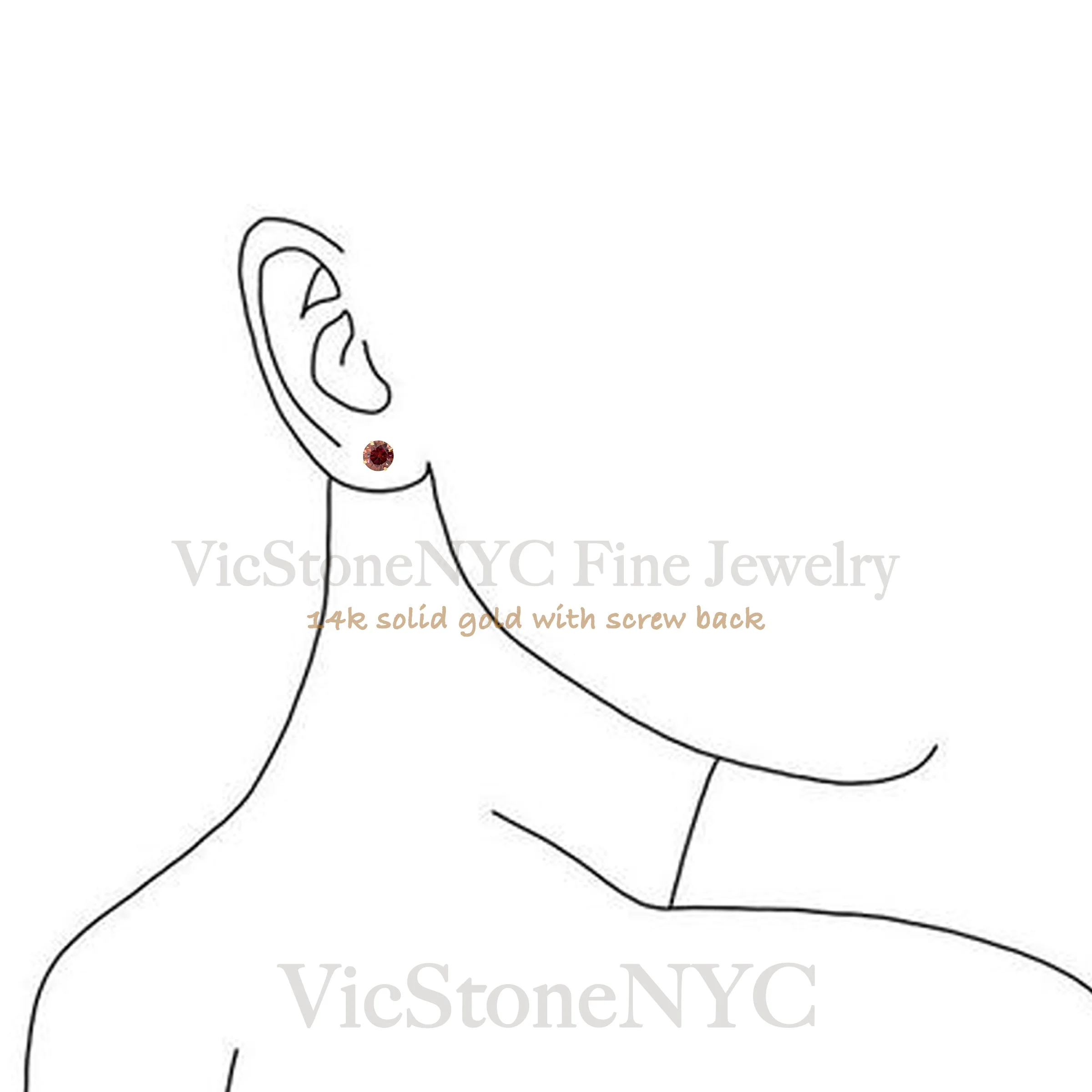 4mm red moissanite earrings in 14K yellow gold