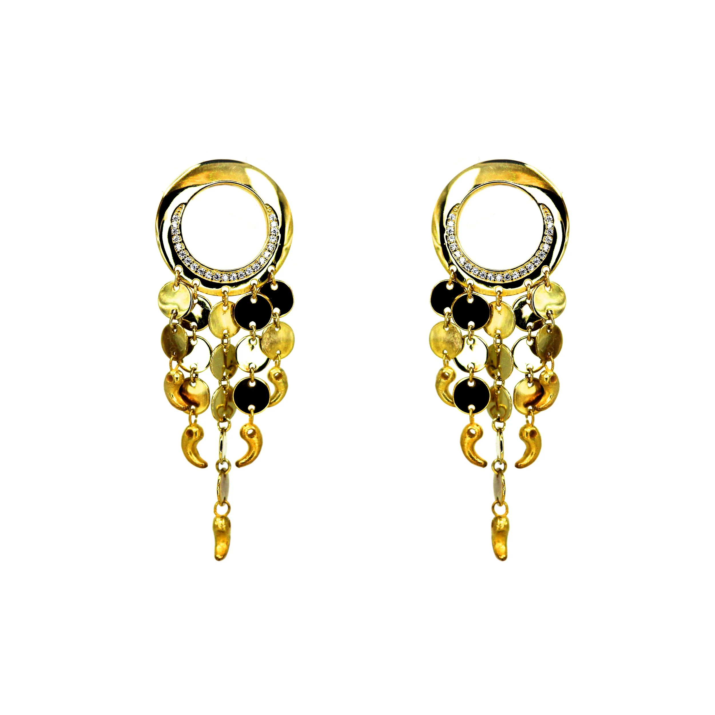 Silla Crown Gok-Ock Gold Dangle Earrings, handmade Korean heritage jewelry by VicStoneNYC
